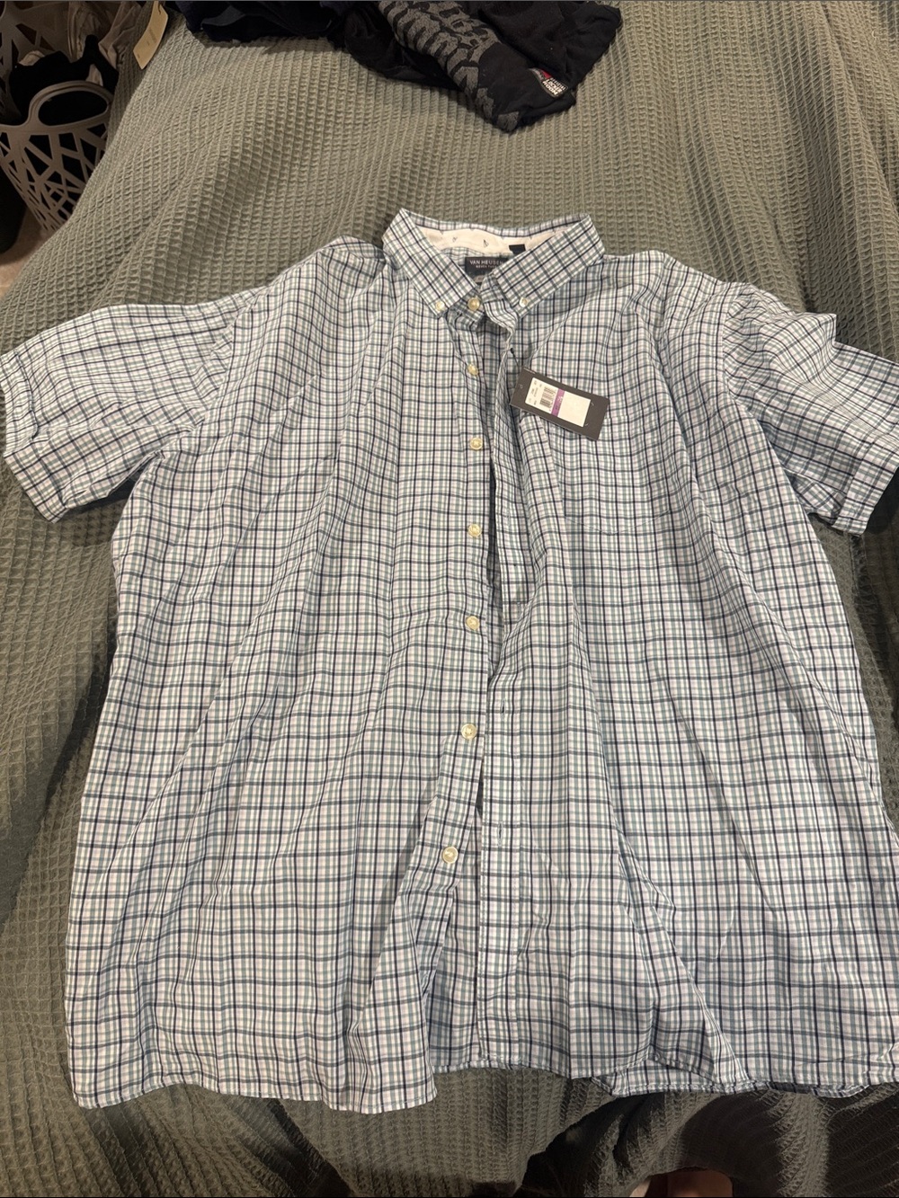 Men's Button-Down Short Sleeve Plaid Shirt - Light Blue BRAND NEW WITH TAGS XXL